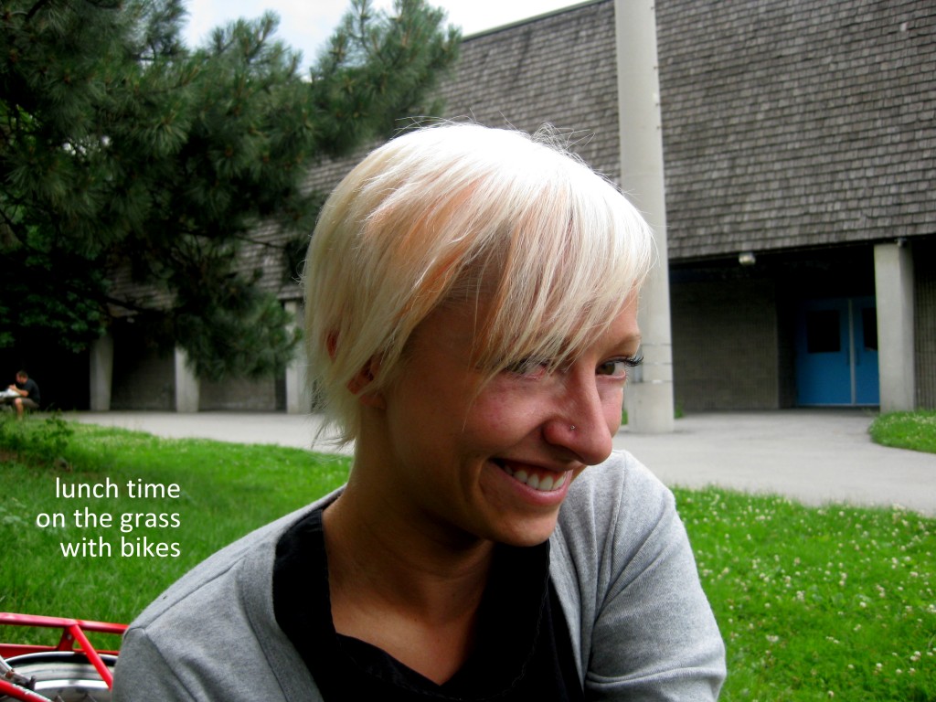 hair looks messy but has a little peach slice in it