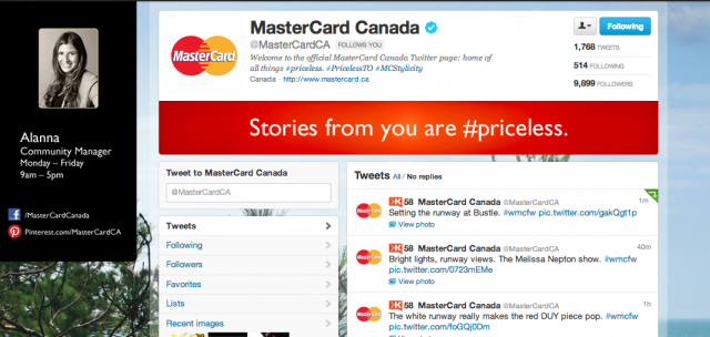 Twitter Brand Page for MasterCard Canada is Nice