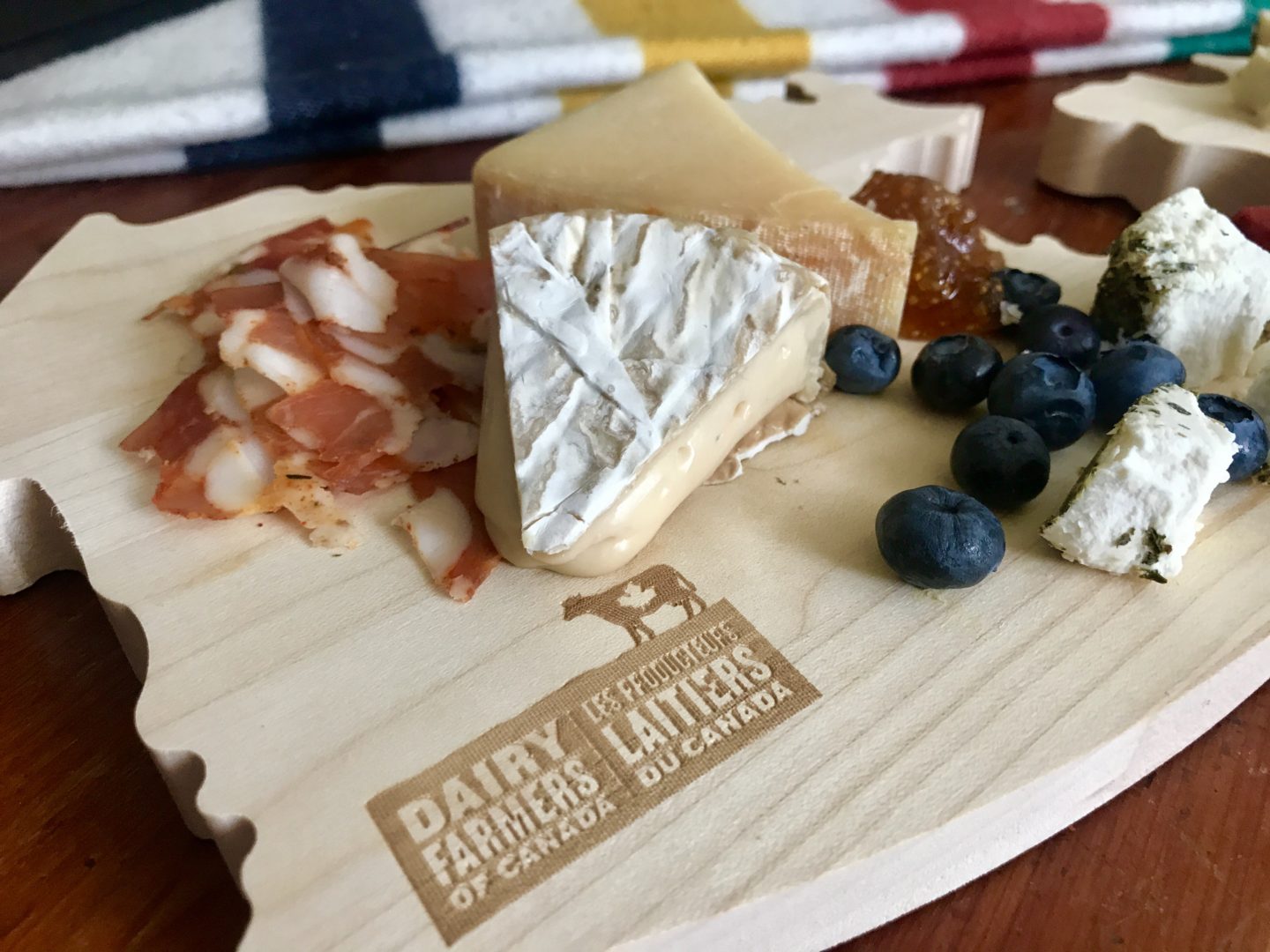 Hand cut Charcuterie from Drake Commissary, Comox Camembert, Natural Pastures (British Columbia) + Avonlea Clothbound Cheddar, Cows Creamery (Prince Edward Island), Muskoka made Fig jelly, Ontario blueberries